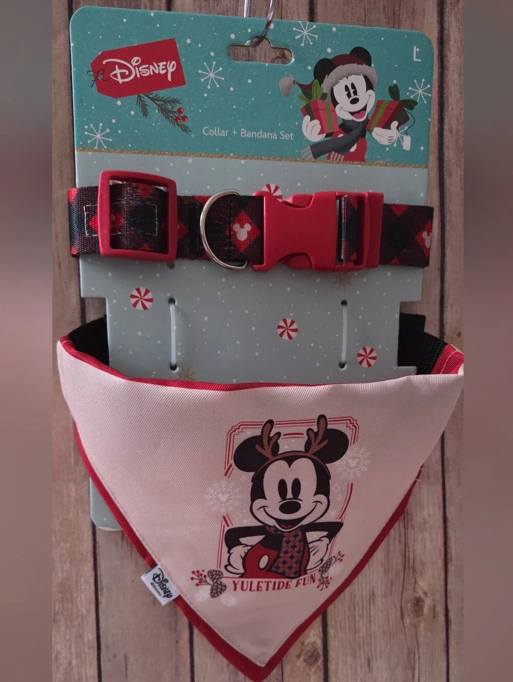 Disney Mickey Yuletide Bandana & Plaid Collar Set NIP